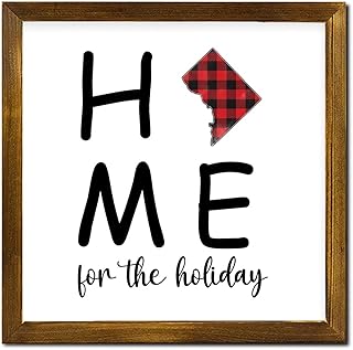 Washington D.C. Home for The Holiday Framed Wood Sign Family Quote Wooden Wall Hangings Rustic Home Wall Hanging Sign Decoration for Front Door Entryway Porch Bar Pub Party 12x12 Inch