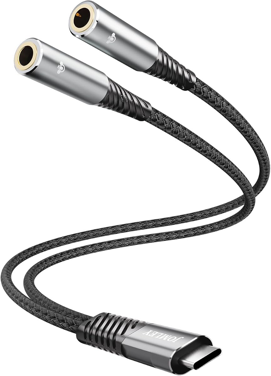 Adaptador de audio divisor de auriculares USB C a doble hembra de 3,5 mm, 20 cm | Adaptador de conector de auriculares hembra TRRS de audio 2 en 1 para iPhone 17/16 Pro Max, Samsung Galaxy S25/S24 Ultra, Google Pixel 3/3XL/4