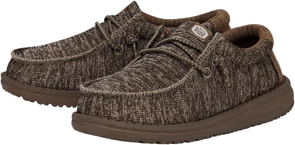 Hey Dude Wally Youth Sport Knit Walnut Size 5 | Kids Shoes | Kids Slip-on Loafers | Comfortable & Light-Weight