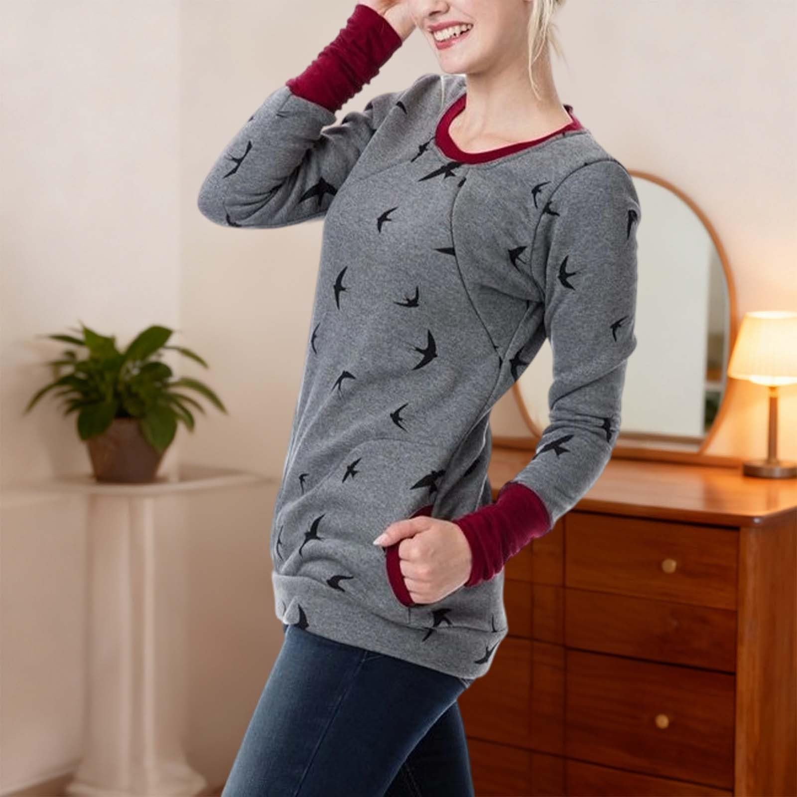 Chemisier de maternité avec fonction d'allaitement, t-shirt doux et confortable pour les femmes enceintes avec imprimé tendance, vêtement polyvalent au quotidien