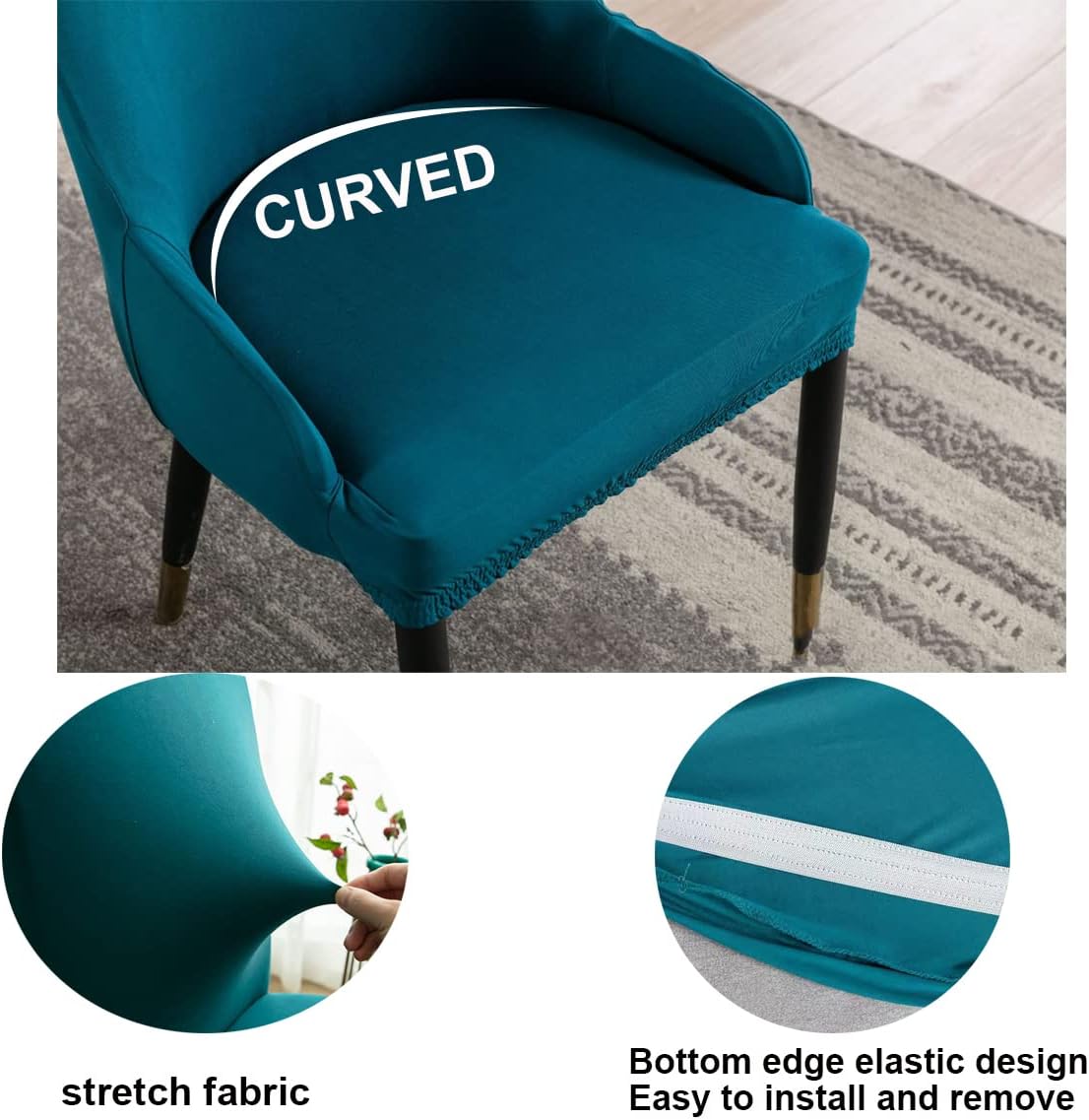 Curved Back Bar Stool Slipcovers with Arms Set of 4/2/1 Bar Accent Kitchen Counter Height Chair Covers Swivel Stretch Pub Stool Slipcover for Office Dining Chair,Dark Green,2pcs