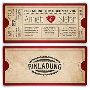 Einladungskarten zur Hochzeit (30 Stück) als Eintrittskarte Vintage Herz Retro Einladung Karte in Rot