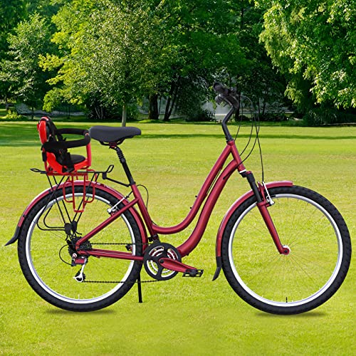 NIENIEE Kids Bike Seat, Rear Child Bike Seat, Portable Retractable Foldable Front Mounted Child Bike Seat, Bike Attachment Suitable for All Types of Bicycles for Children 6 Months to 6 Years (Red)