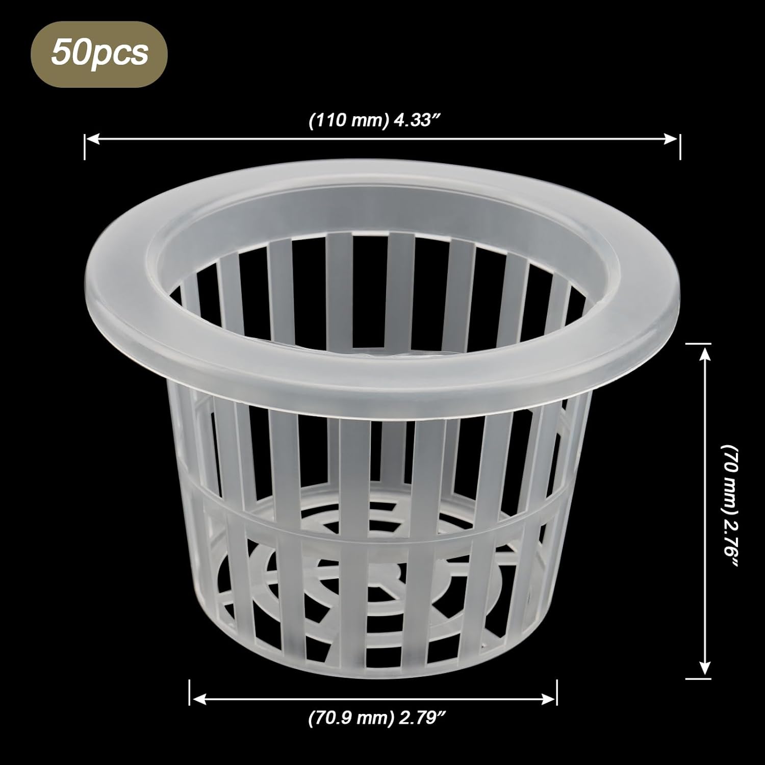 JOIKIT 50 Pack 4 Inch Plastic Net Cups Pots, Hydroponics Growing Net Pots, Garden Slotted Mesh Net Cups for Hydroponics Aquaponics Orchids, Clear