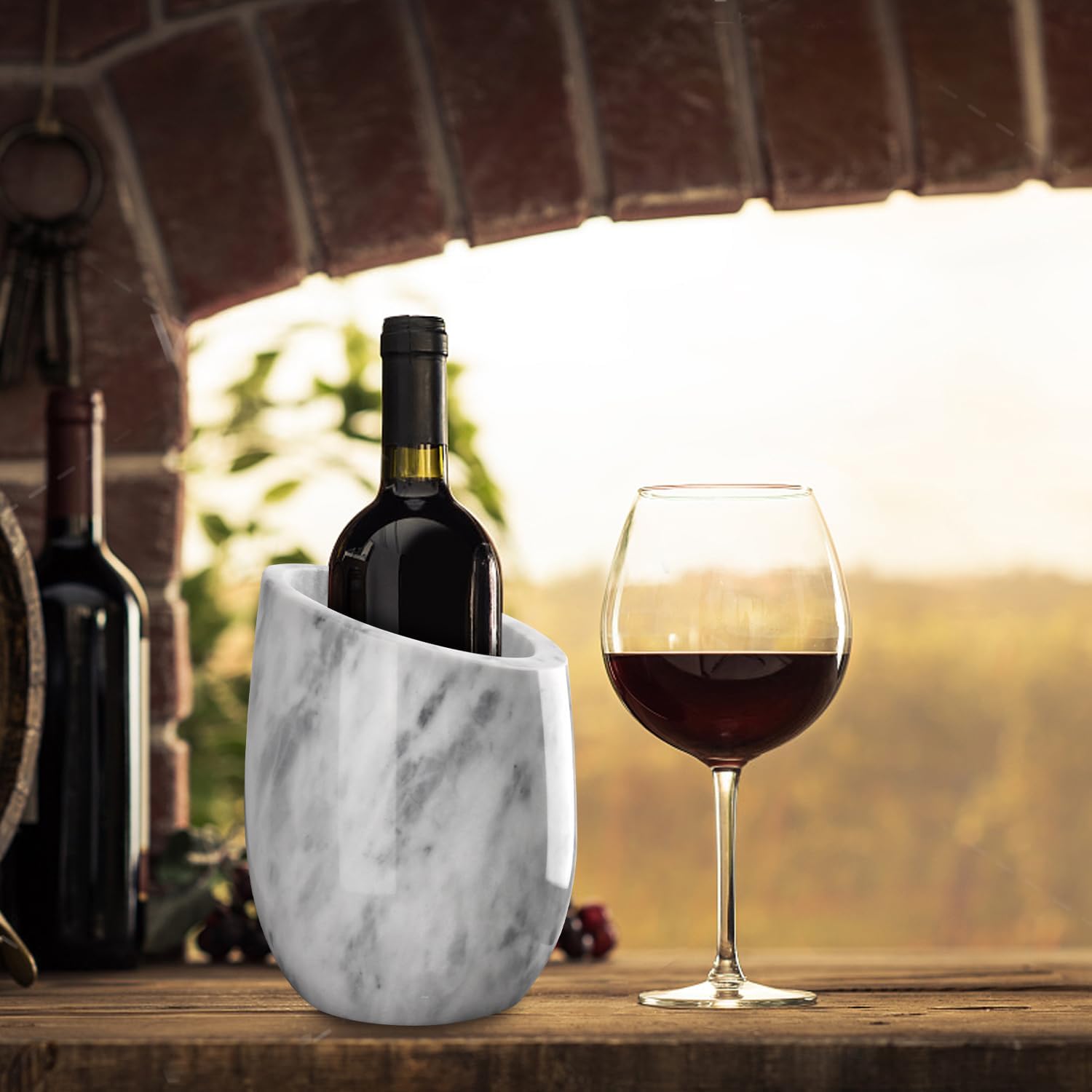 Marble Wine Chiller Bucket - Champagne Cooler, Portable Beverage Holder for Parties, Dinner, Home Decor - Keeps Drinks Cold - Holds 750ml Bottle (White Grey, 7.48 * 5.9) - Image 8