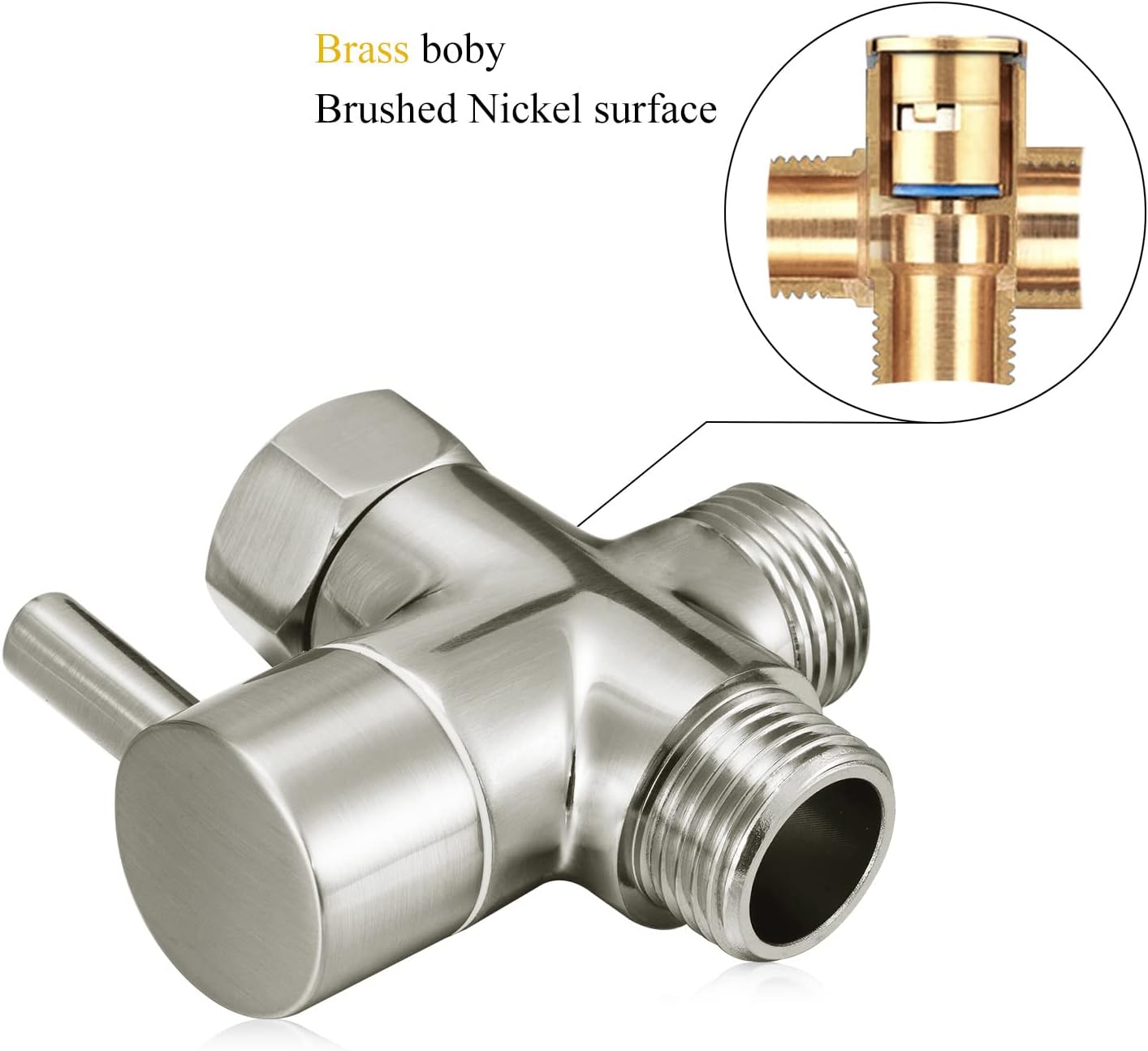 Solid Brass 3-way G1/2 Shower Diverter (Brushed Nickel)