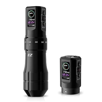 EZ P3 Pro Wireless Tattoo Machine - 6 Strokes 2.0, 2.4, 2.8, 3.3, 3.7, 4.2mm Bluetooth Tattoo Machine Pen with 2pcs 1600mAh Battery Power OLED Digital Display Tattoo Gun Gloss Black