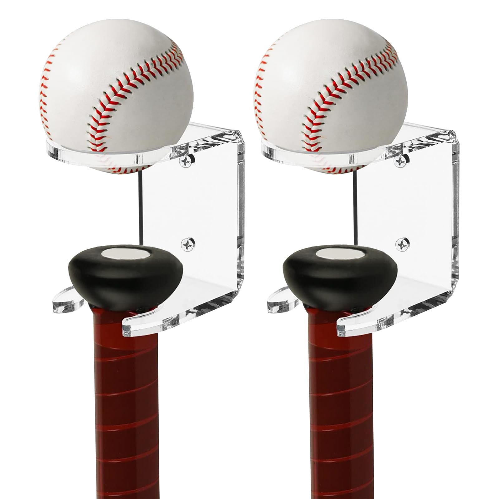 Lot de 2 supports muraux pour rangement de batte de baseball en acrylique - Organisateur d'équipements de sport pour présenter des raquettes et des balles à la maison ou au stade de baseball