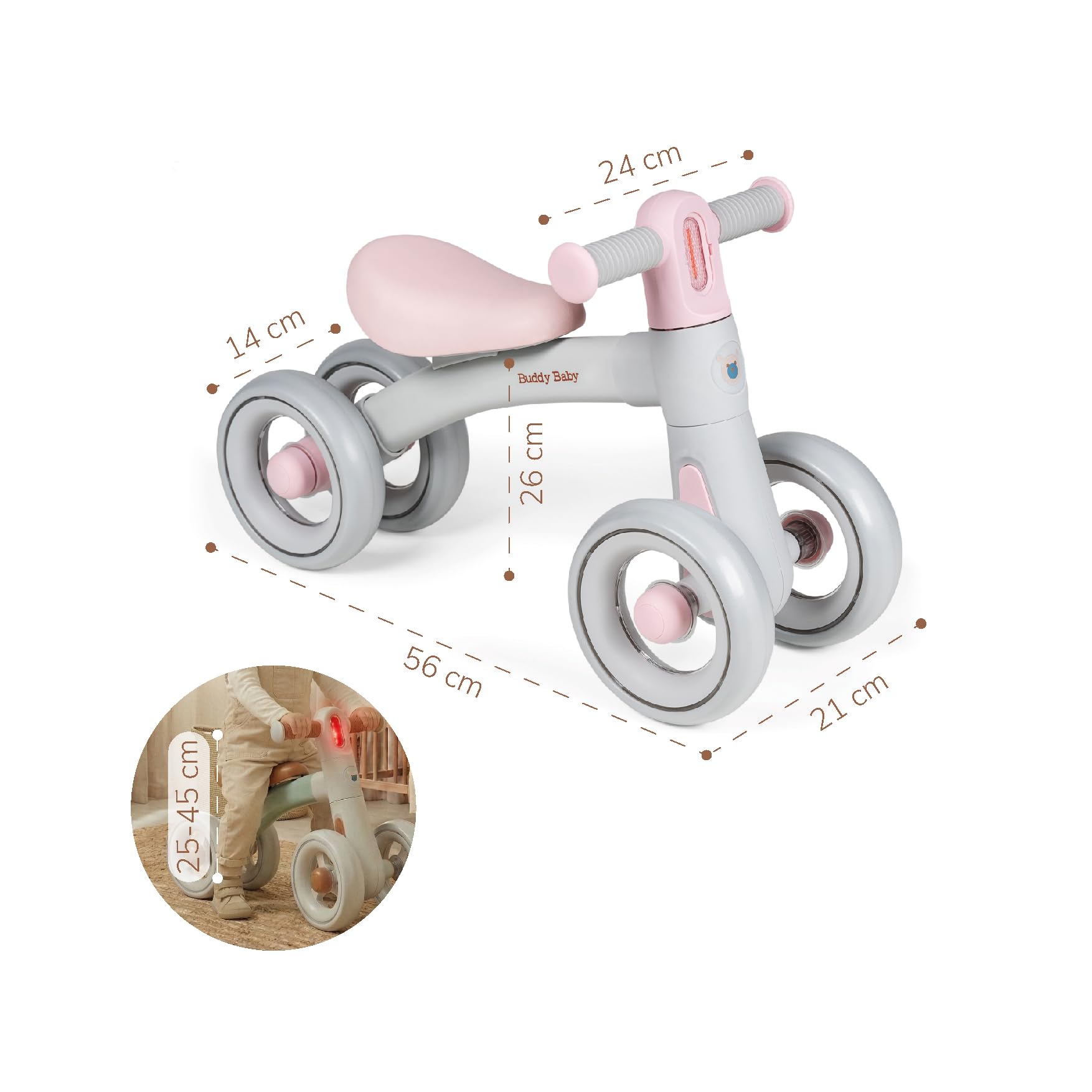 Buddy Baby Xrider Laufrad für Kinder, ab 1 Jahr Balance, Babyspielzeug von 12 bis 24 Monaten, Babyfahrrad mit Licht, Kinderfahrrad als Geburtstagsgeschenk (Hellrosa) Spielzeug