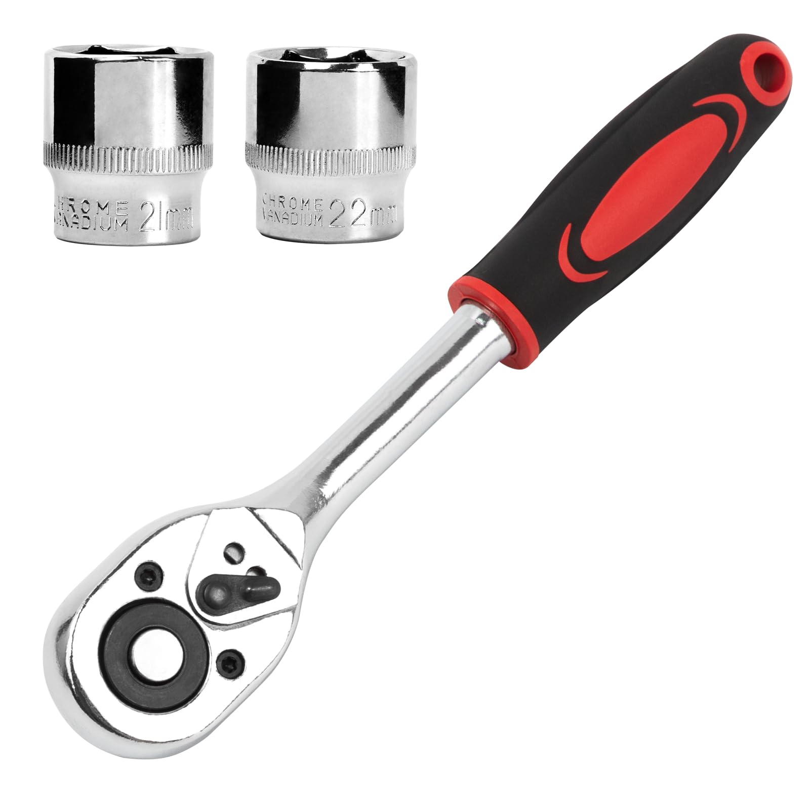Llave de carraca 3/8",Llave de Carraca Reversible,2 Piezas Juego Llaves Vaso Con Tomas de 21 mm, 22 mm