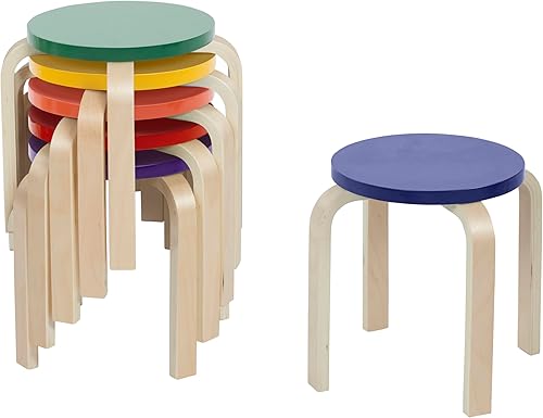 ECR4Kids Taburetes apilables Bentwood, muebles de aula, surtido, 6 piezas