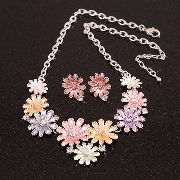 Collar de margaritas con extension ajustable de 6 cm y pendientes de tuerca antialérgicos 5