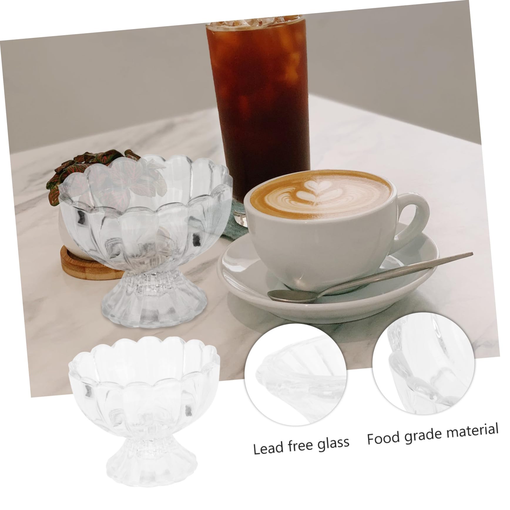 TEHAUX 5pezzi Coppette Gelato Vetro Trasparente Tazza di Loto per Budino e Gelato Ciotole da Usare come Tazza Ciotola per Yogurt
