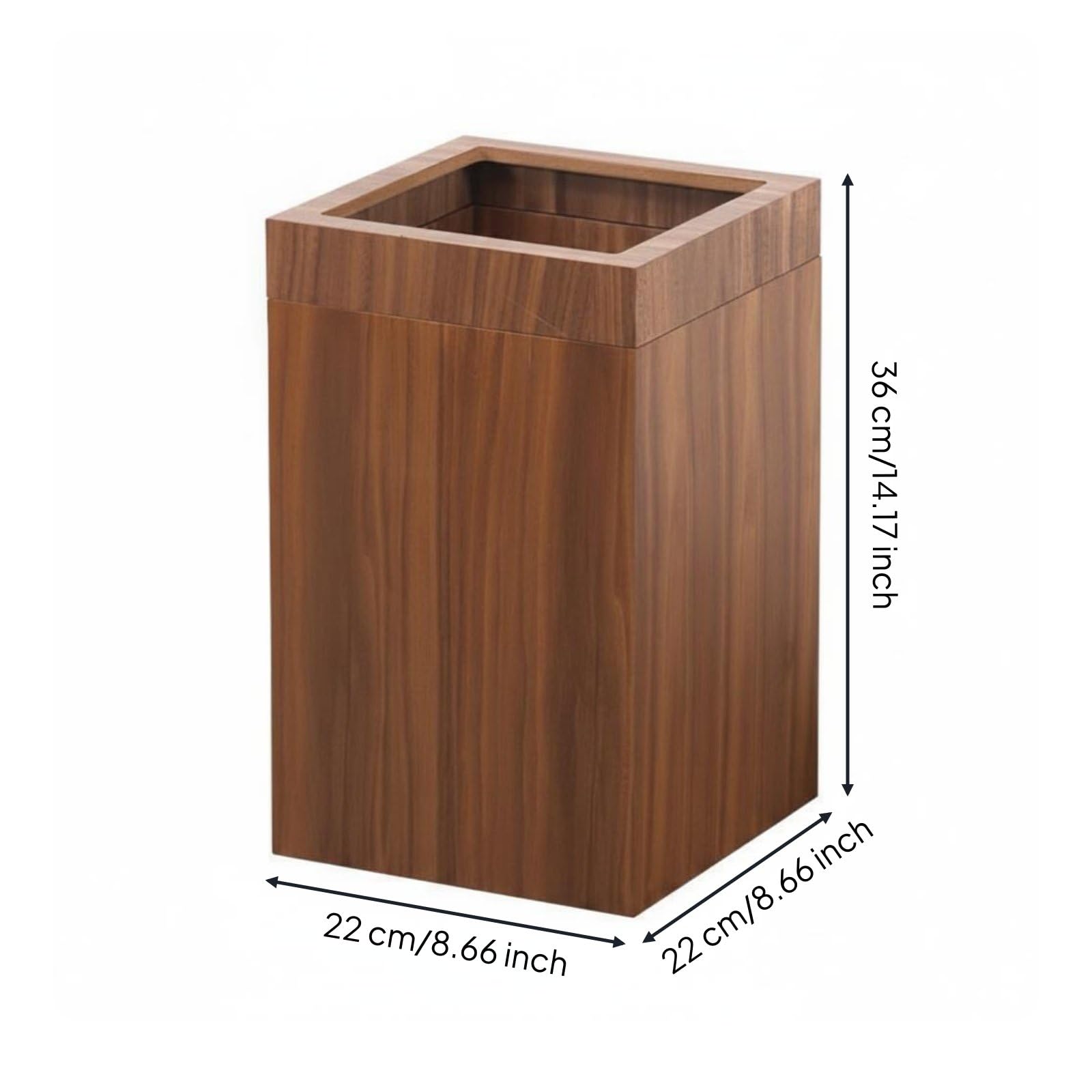 Qianly Holz Mülleimer natürliche Holzoptik rechteckiger Papierkorb stabil und skandinavischer Design Mülleimer für Wohnzimmer, Schlafzimmer, Büro, color to 1, Quadrat
