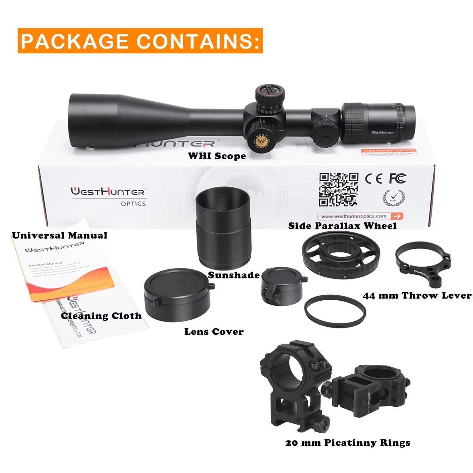 WestHunter WHI Zielfernrohr FFP 4-16x50 - Erstes Fokalplane, 30mm Rohr, MIL Absehen, Silber