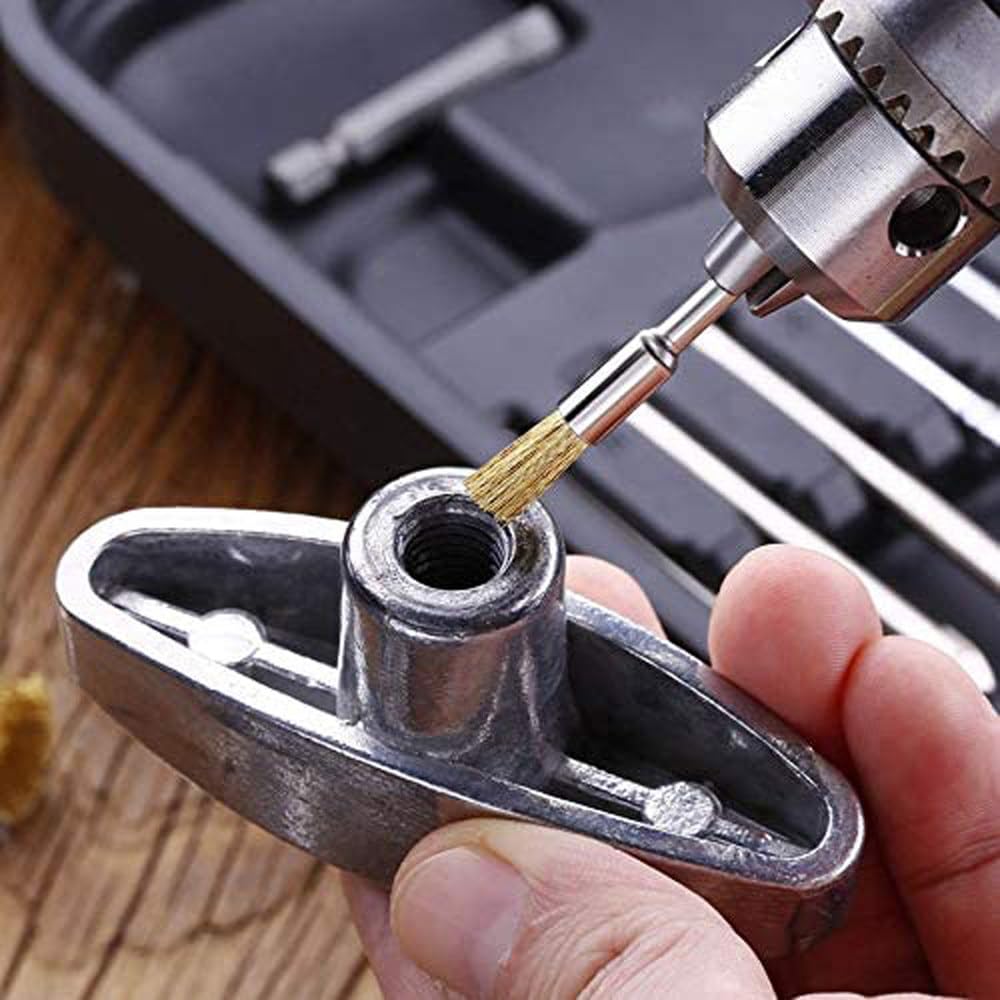 10 szt. 3 mm szczotka druciana mosiężna 5 mm 8 mm średnica szczotka polerska do wiertarki metalowej usuwanie rdzy narzędzia obrotowe, 8 mm trzonek, 10 szt., 1