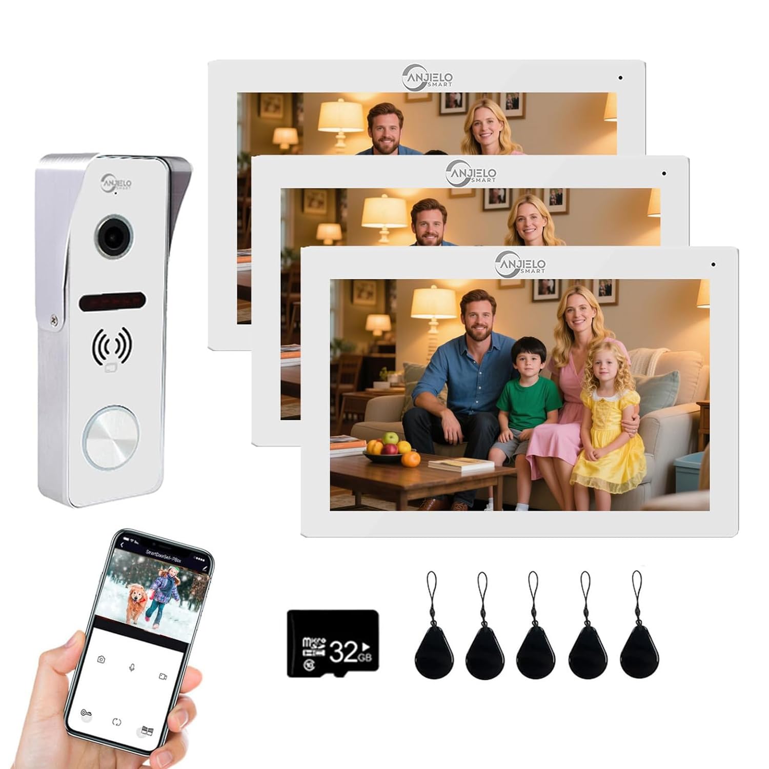 Sistema de intercomunicación con videoportero con cable Monitor de 7 pulgadas Cámara HD 1080P Videoportero Cámara para puerta TUYA, kits de videoportero WiFi (1 timbre + 3 monitor)