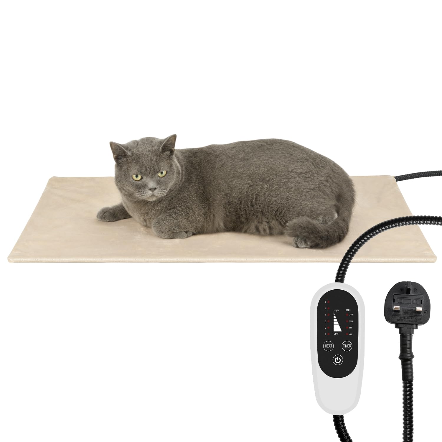 NICREW Tappetino Riscaldante per Gatti e Cani con Timer e Temperatura Regolabile, Tappeto Riscaldante Gatti Khaki, 70 x 40cm