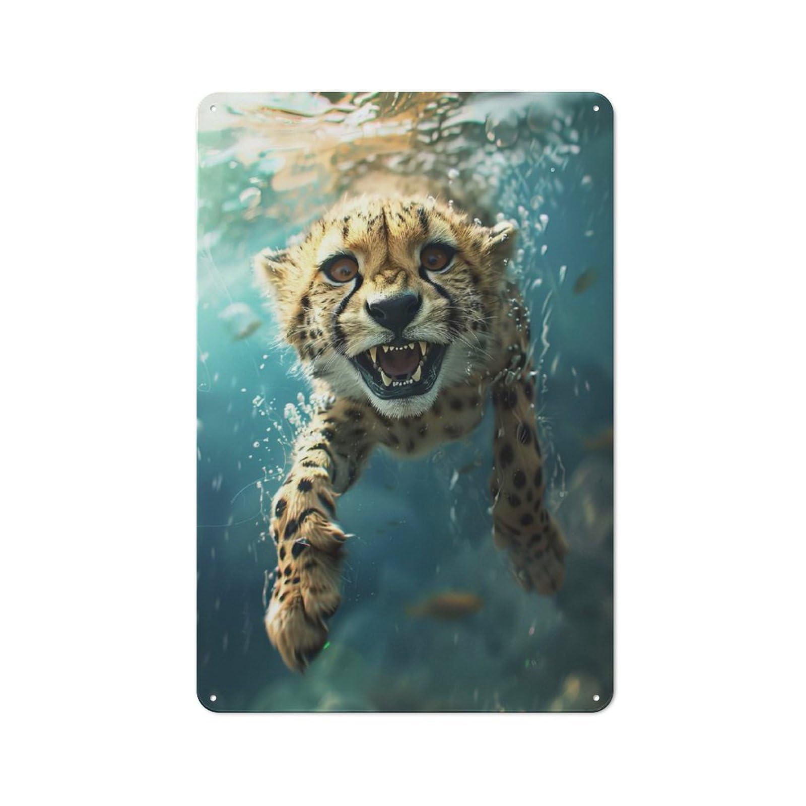 Junmoney Style-15 Tin Wall Plaque 30X20cm With Cheetah Sea For Hallway Wall, A Decorative Metal Sign For Hallways And Entrance Areas