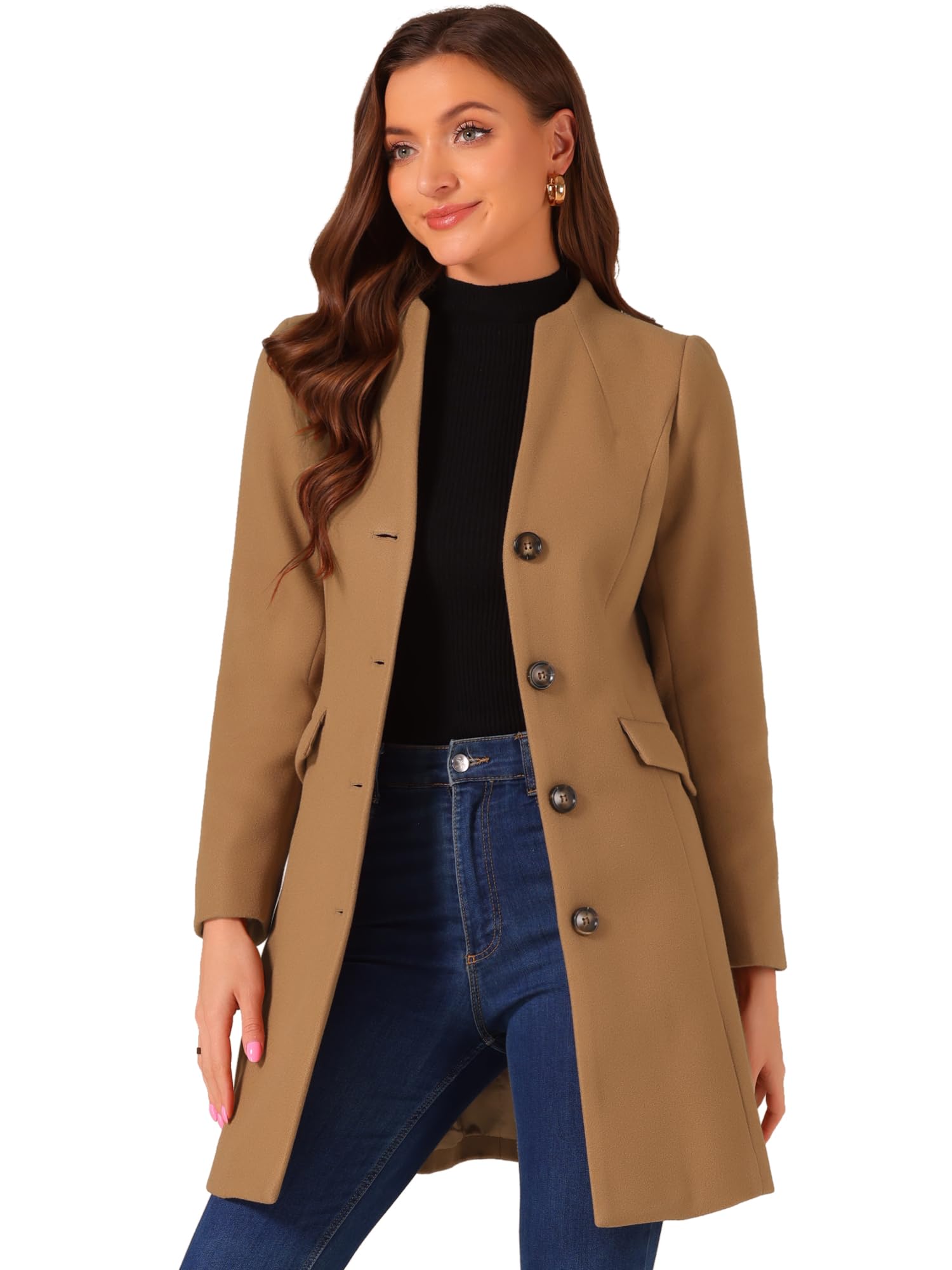 Allegra K Cappotto Lungo Monopetto da Donna Elegante Soprabito Invernale con Scollo a V