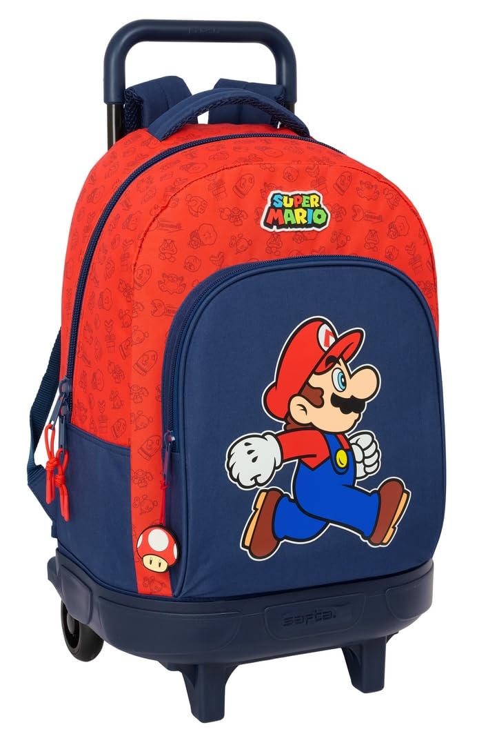 Safta Super Mario Trick - Zaino Grande Con Ruote, Compatto, Rimovibile, Ideale Per Bambini Di Diverse Età, Comodo E Versatile, Qualità E Resistenza, 33 X 22 X 45 Cm, Blu Scuro/Rosso, M, Casual-image