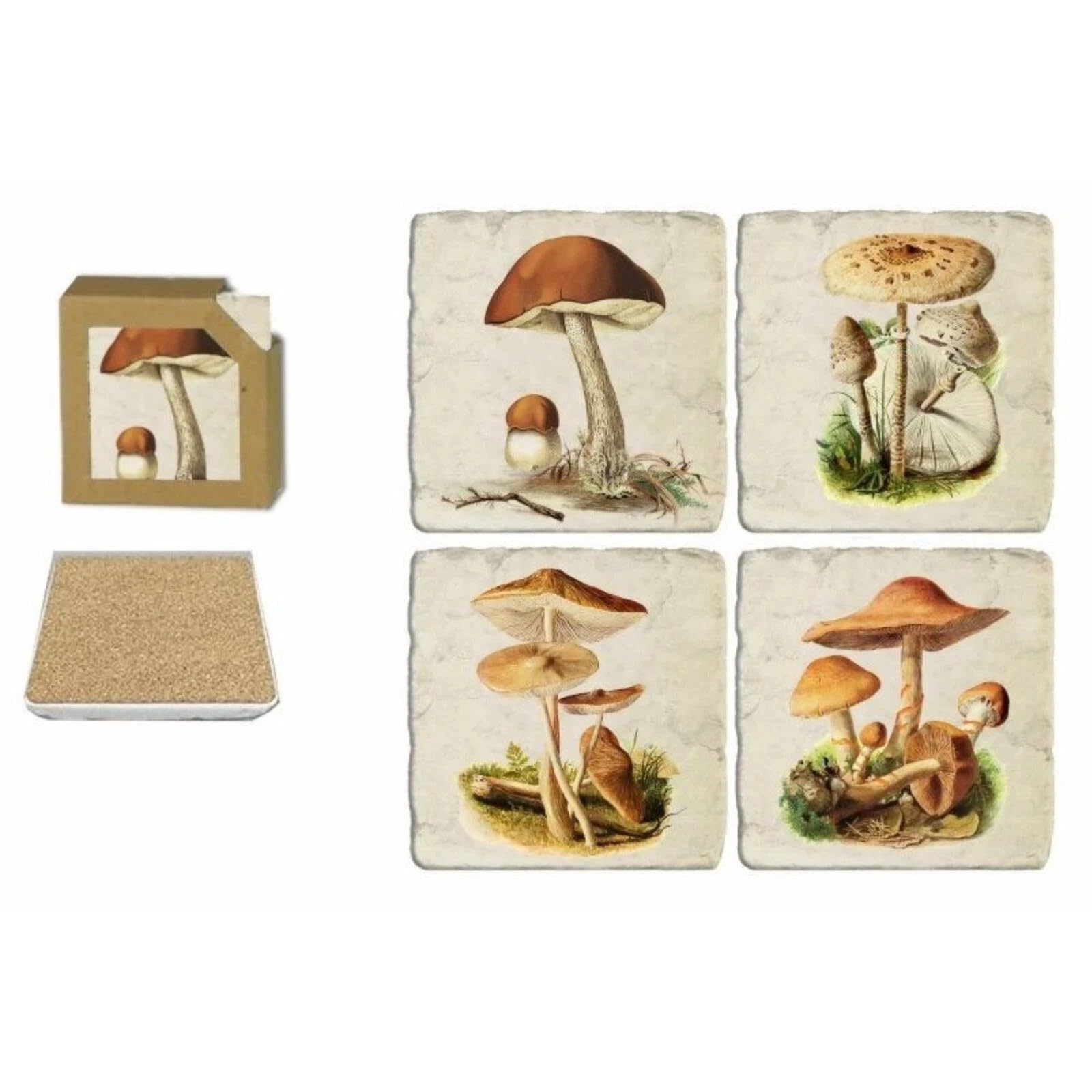 Ceramic Mushroom Coasters Set of 4 Cork Backed Coasters Tea Coffee Table Mats