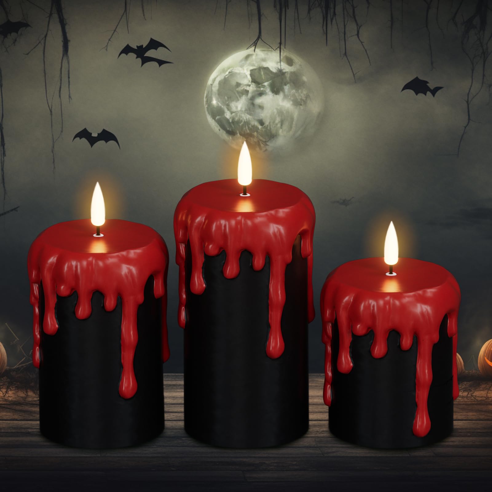 Black Halloween Flameless Candles Battery Operated with 6H Timer
