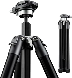 Fotopro DSLR Tripod 59 Inch Aluminum 360 Degree Ball Head Quick Release Plate Lightweight Camera Tripod for Travel, Gray