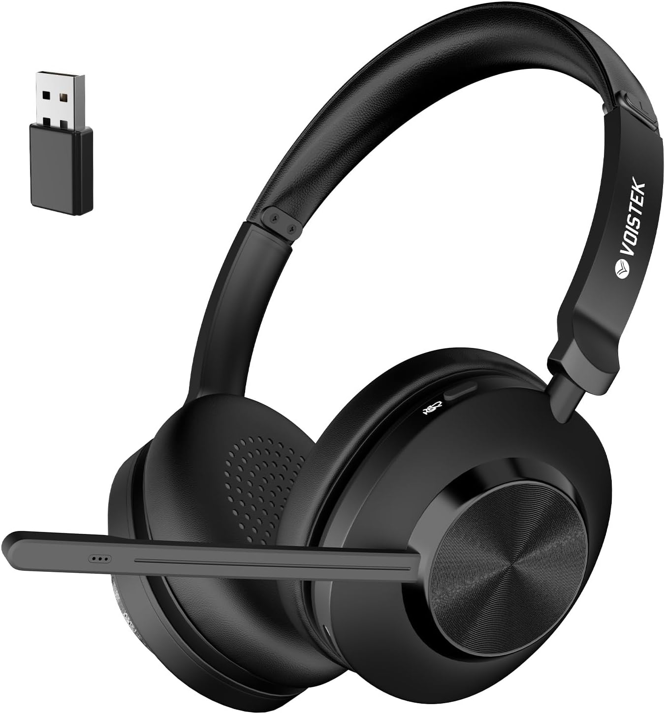 Voistek Wireless Headset with Mic for Work, Bluetooth Computer Headphones(Bluetooth 5.3 + USB Dongle) w/Noise Cancelling Mic & Mute Button for Work,Home Office,Zoom,Teams,Online Meetings (Black)