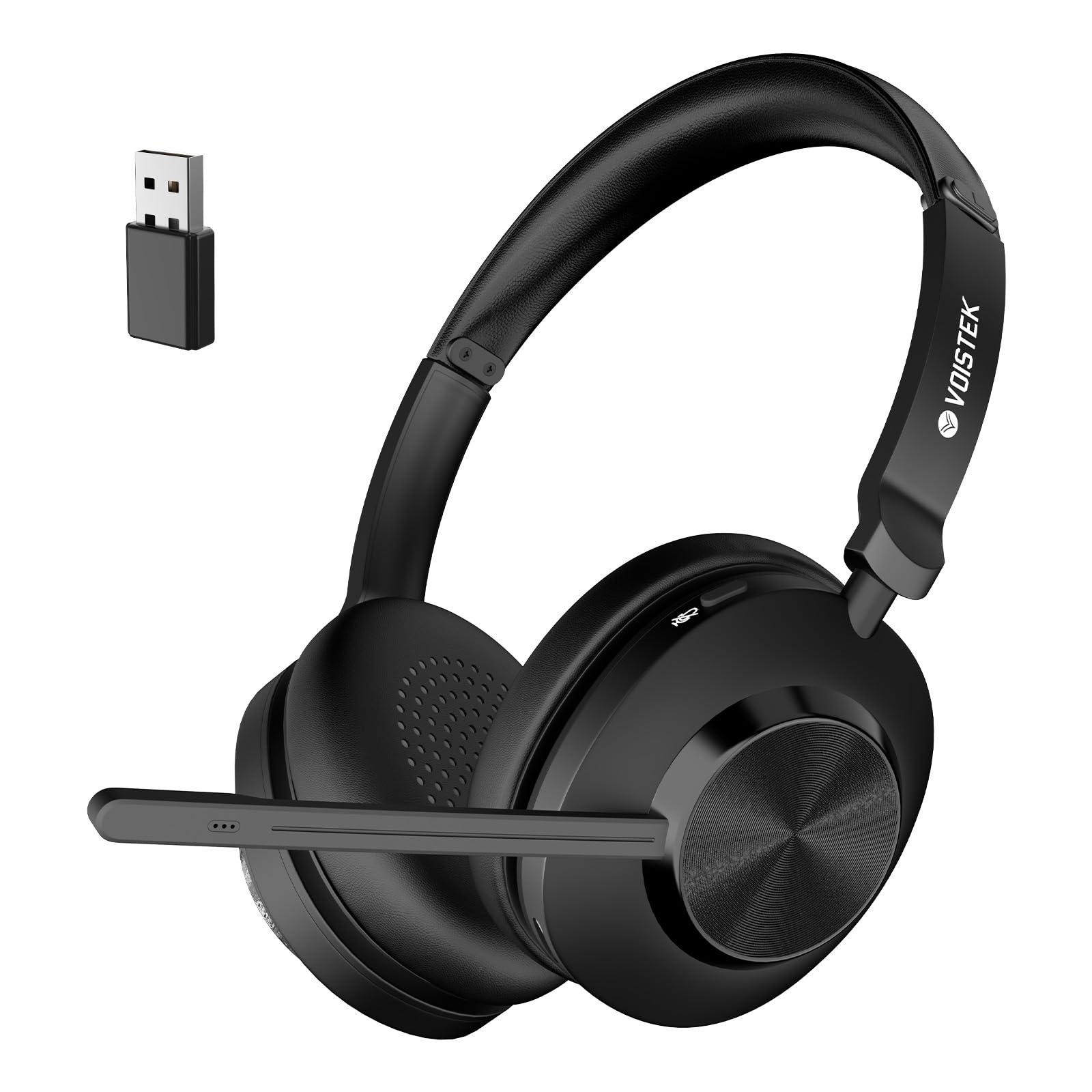 Photo 1 of Voistek Wireless Headset with Mic for Work, Bluetooth Computer Headphones(Bluetooth 5.3 + USB Dongle) w/Noise Cancelling Mic & Mute Button for Work,Home Office,Zoom,Teams,Online Meetings (Black)