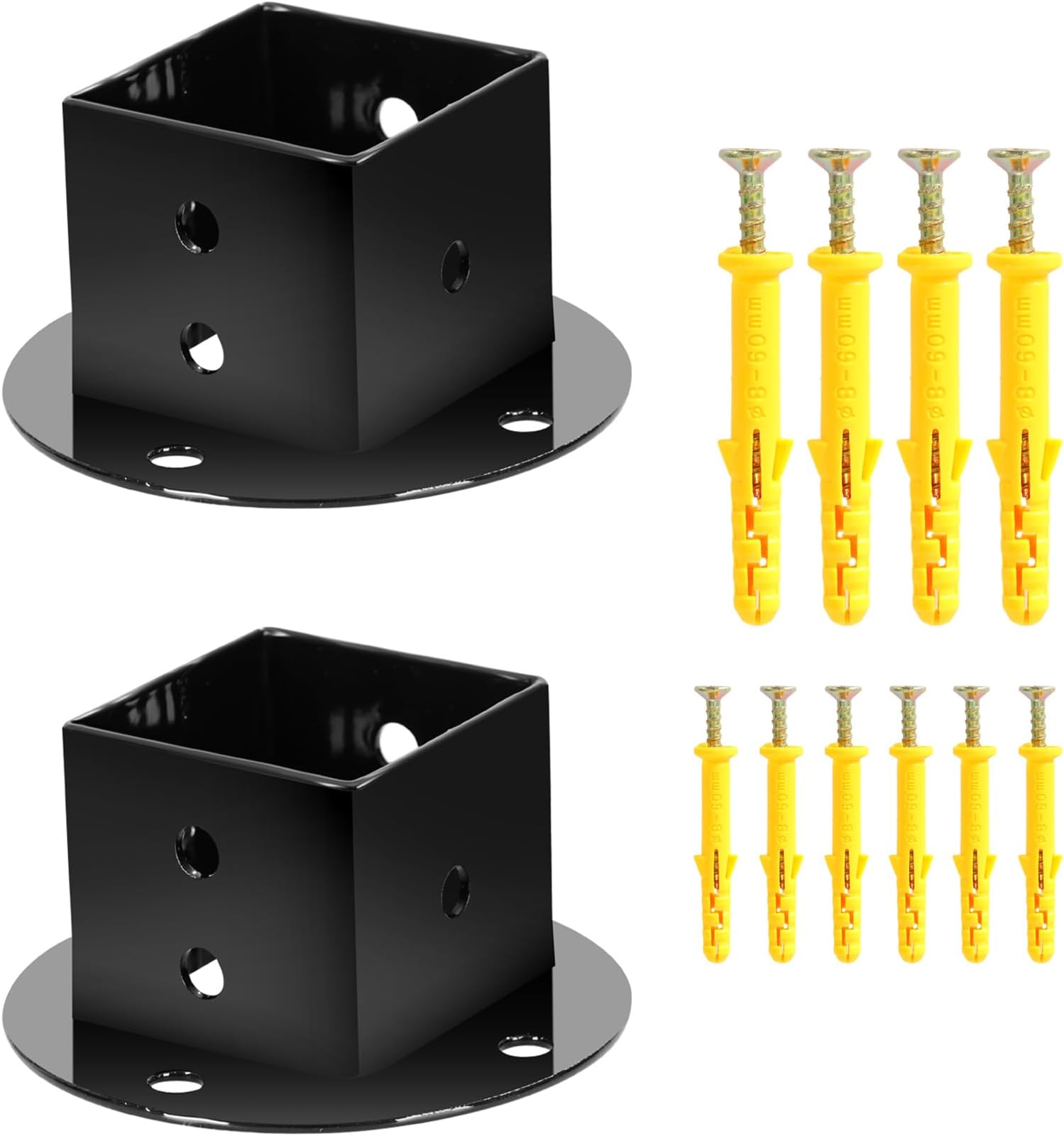 Floor Flange 2x2 Mounting Bracket Square Fence Pole Flange Base Heavy Duty Post Base 2 inch Post Anchor Base Wall Mounted Column Anchor Base for Deck Railing Mailbox