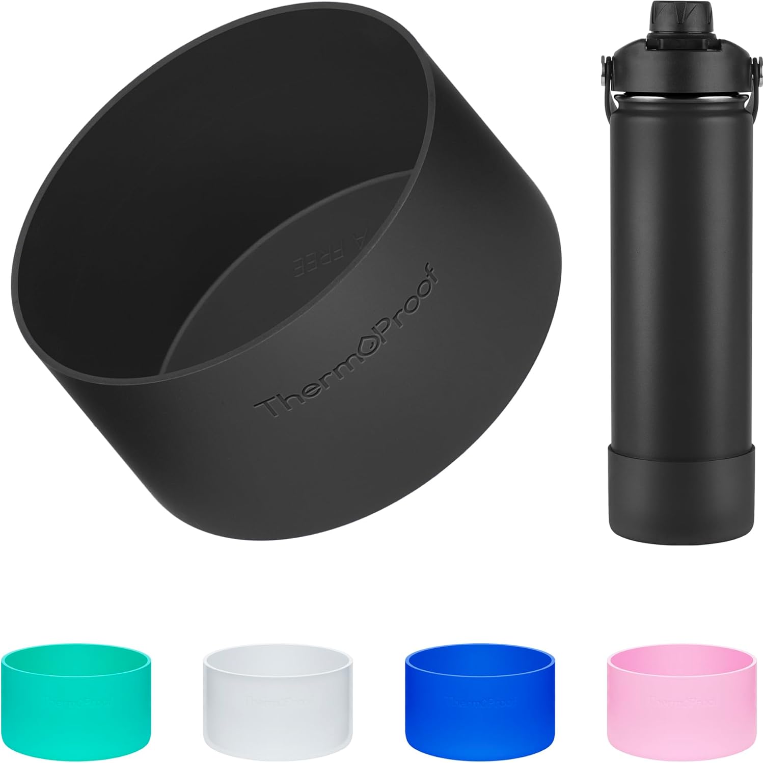 ThermoProof Anti-Slip Protective Silicone Boot for 2.8 to 3 Water Bottles & Tumblers Flexible, Stretchable, Non-Toxic, Dishwasher-Safe, and Fits Other Brands Bottles (Black, 3") (3 Inches Black) Thumbnail