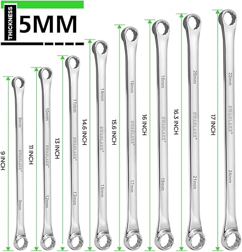 Miniatura 2 de SWANLAKE - Juego de 8 llaves de extremo de caja extra largas, CR-V, menos esfuerzo, llave métrica de aviación de 0.315 in a 0.945 in