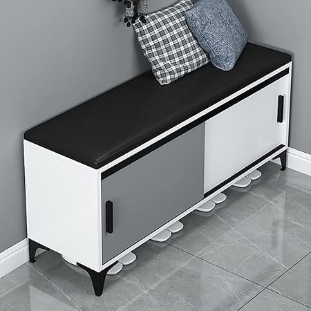 Scarpiera Con Seduta Mondeer | In Legno Con Cuscino Grigio - 100x30x46 Cm Per Ingresso O Corridoio - Foto 2