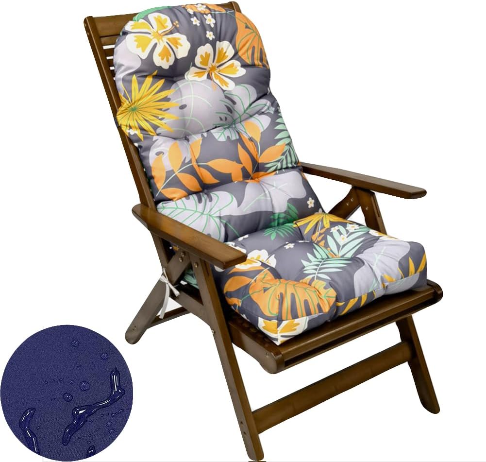 Waterproof Adirondack & Rocking Chair Cushion Indoor and Outdoor High Back Patio Cushions with Ties 43.3 X 19.7 Inch(Without Chair) (1, Flower)
