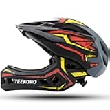 Kids Bike Helmet with Chin Guard, Adjustable Detachable Children’s Full Face Helmet for Girls and Boys
