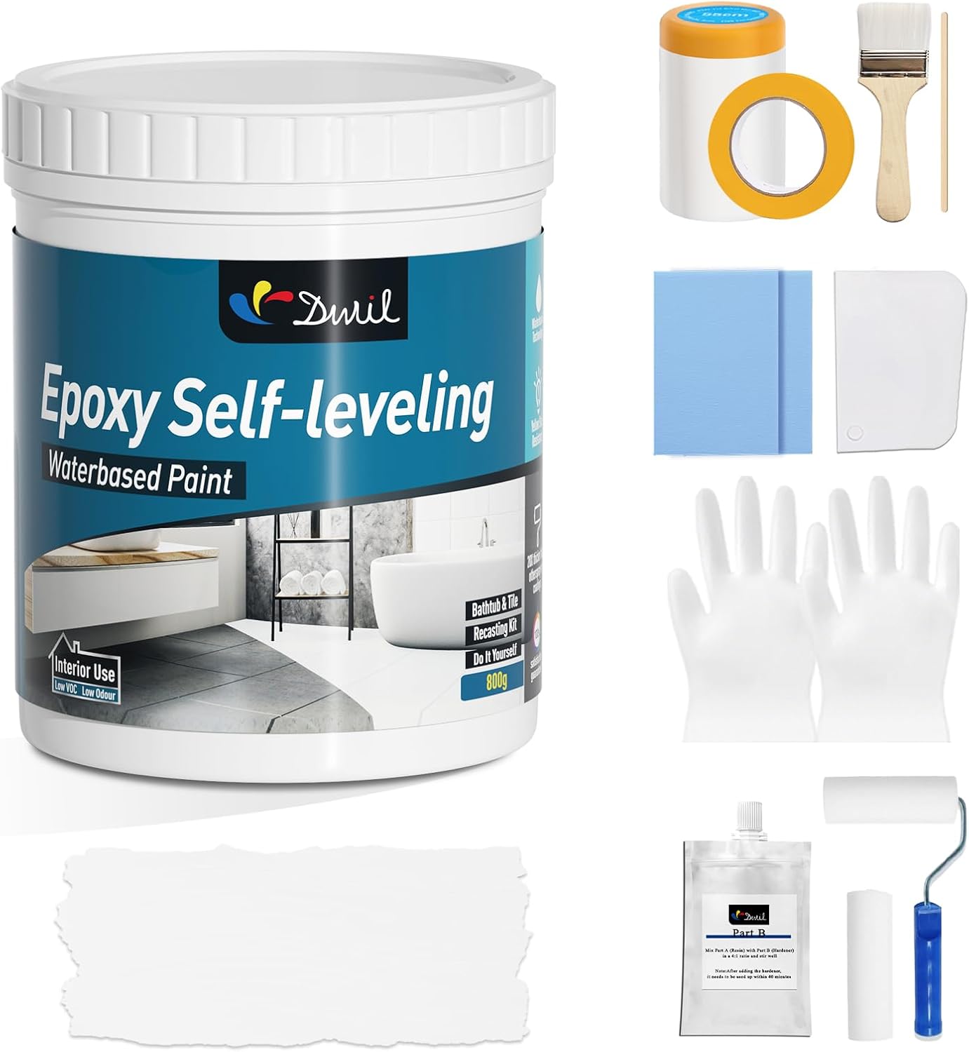 DWIL Tub Refinishing Kit, Epoxy Bathtub Paint, SelfLeveling Tub and Tile Paint with