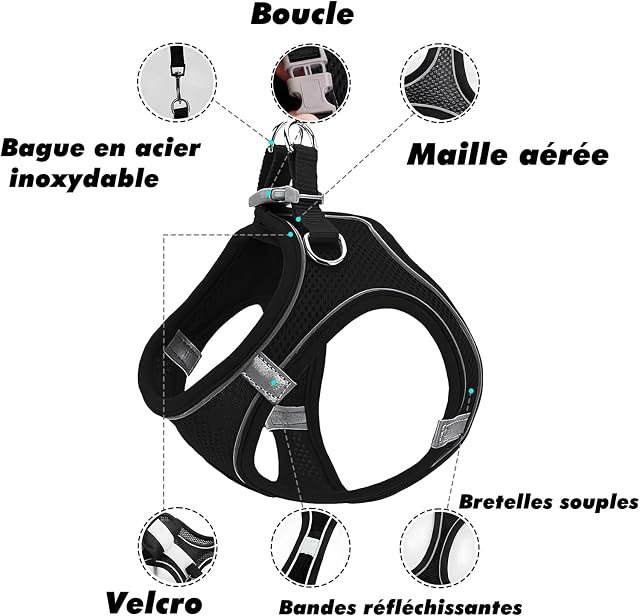 Foto 2 de 6 de Arnes Perro Pequeño,Arnés Perro Pequeño,Arnés Antitirones para Perros,Arnes para Perros(Negro,M)