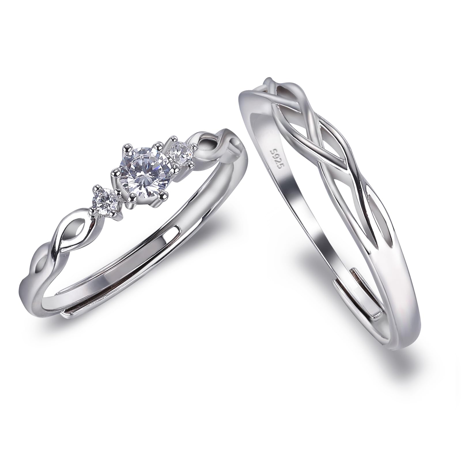 LEGENTLISUR Juego de 2 alianzas de compromiso para mujer, de plata 925, alianzas de boda a juego como regalo para tu pareja cónyuge