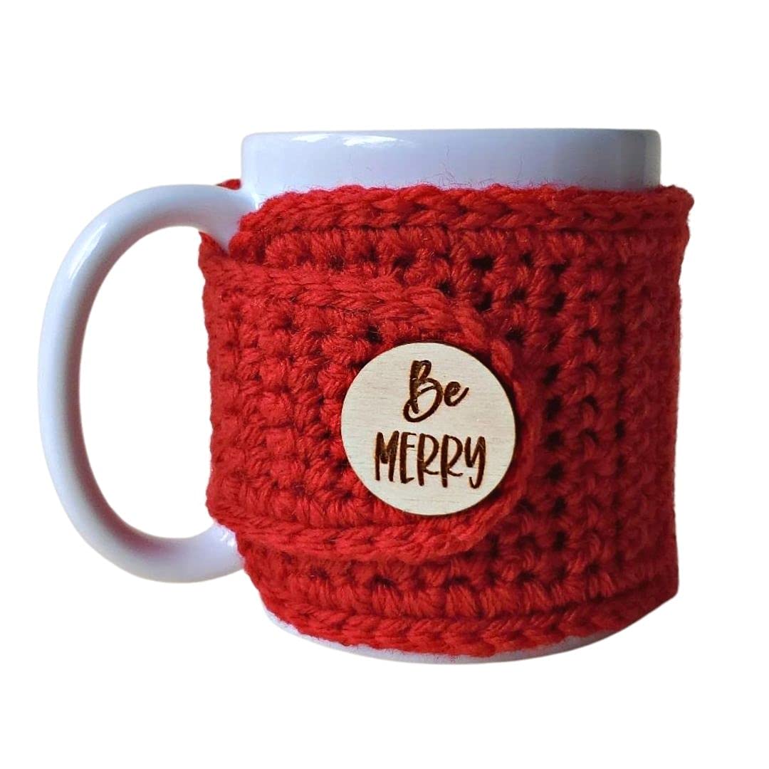 Be Merry Winter Season Cozy Sleeve, Seasonal Cover for Cup in Red