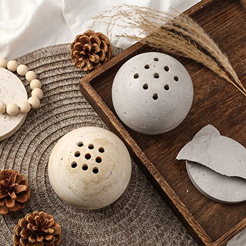 Natural Round Incense Holder, Minimalist Travertine Incense Burner For Cones, Coil Incense, With Incense Plug, 3.94In (Gray) #TOP6