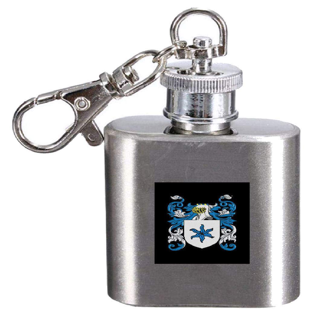 Flasque avec blason du nom de famille, petit format de poche 1oz
