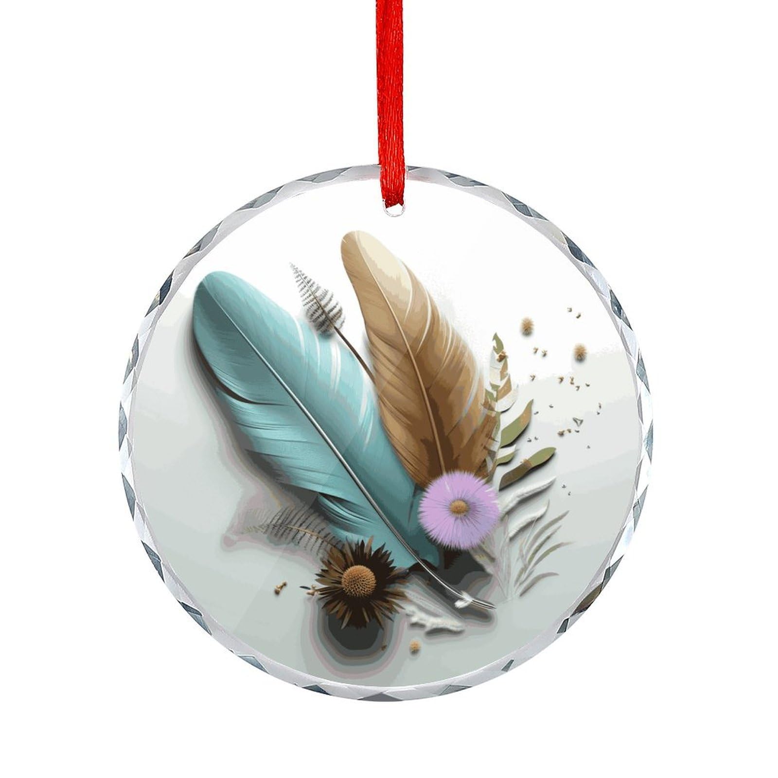 Fodpand Women's Style Feather Flower Round Glass Ornament Keepsake Gift Exchange Ideas Car Decor,Christmas Ornaments For Tree Window Garden Ornaments