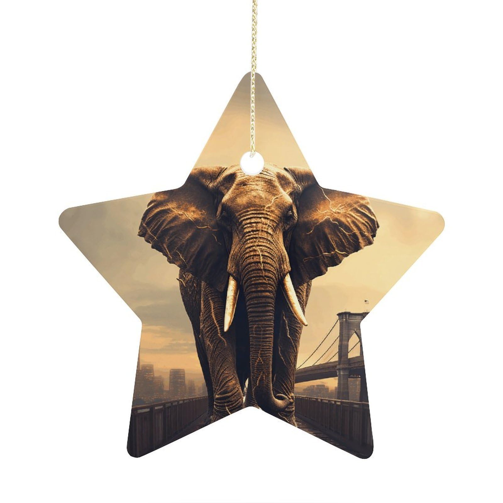 Elephant On A Bridge Ornament with String, Keepsake Hanging Decorations,Ceramic Ornaments for Women Men Indoor Home Holiday Party Gifts