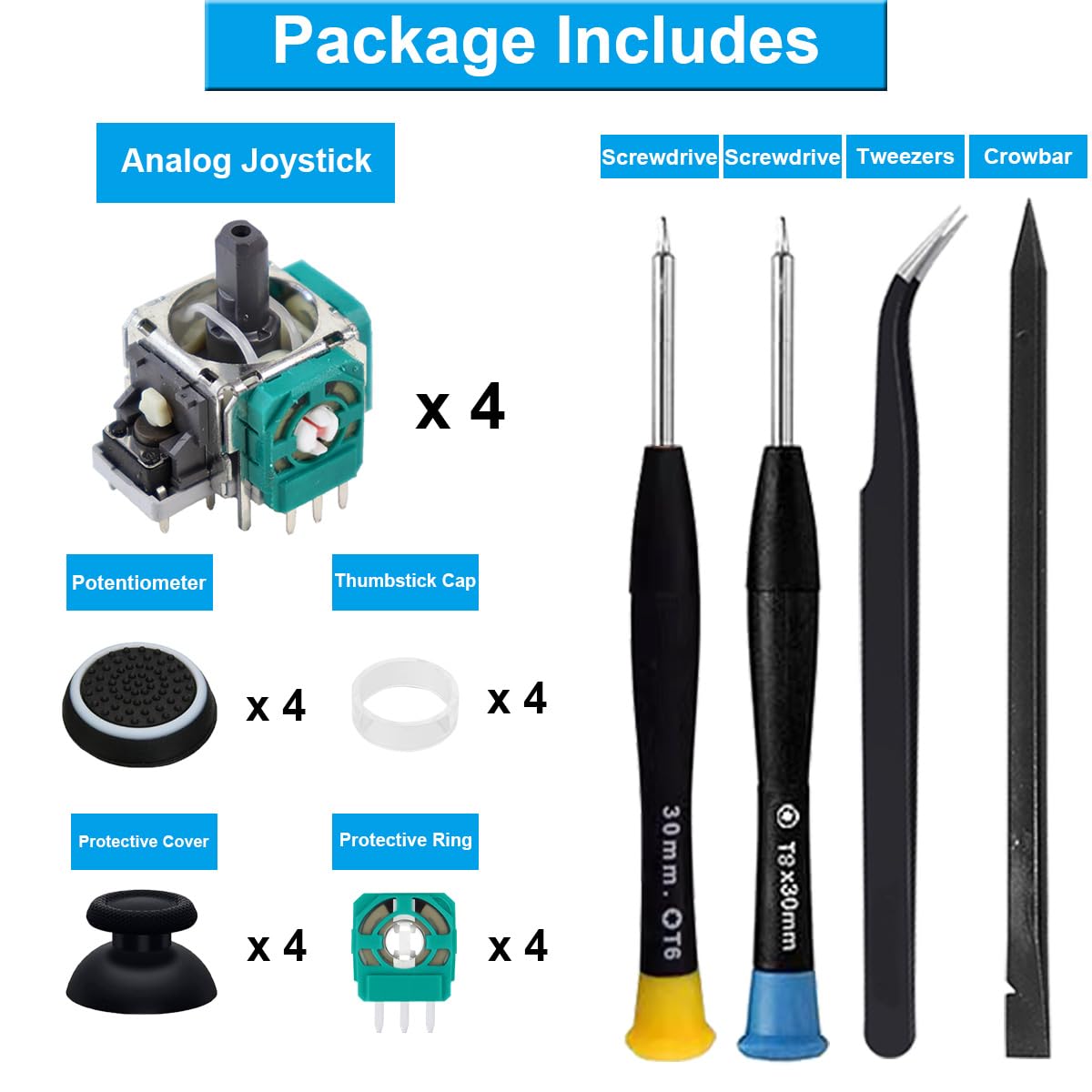 ZHUROUPU Joystick analógico de repuesto para Xbox One Controller, 3D Thumbstick Módulo Repalcement para Xbox one Controller, Drift dañado Joystick con Kit de reparación destornillador (4Pcs)