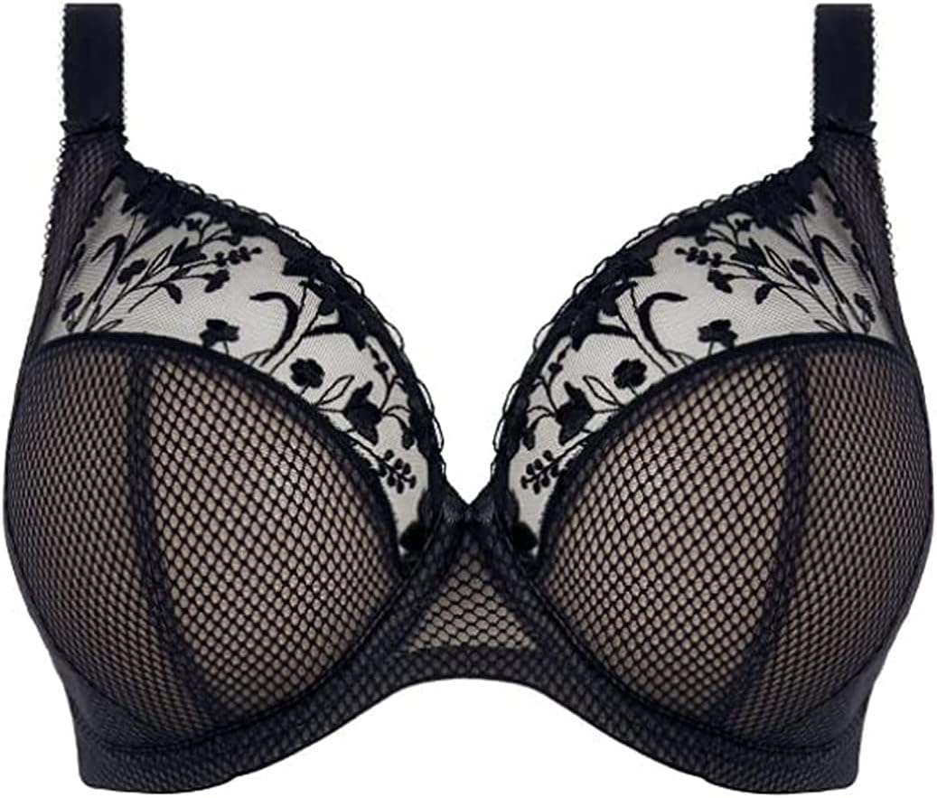 Elomi Women's Charley Plunge Bra: Elegant Floral Embroidery, Everyday Comfort. Three-Section Cup, Low Plunge Front, Flexible Back Sweep. DD+ Bras