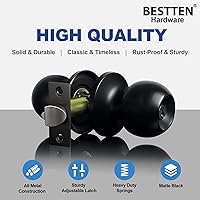 Vista 4 de BESTTEN Pomo de puerta de entrada con llave, cerradura de puerta de entrada, bola estándar, todo de metal, negro mate