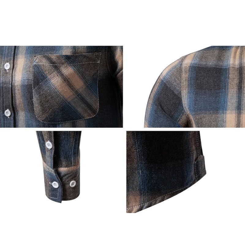 Mens Casual Button Down Shirts Lapel Regular Fit Shirt Long Sleeve Plaid Flannel Shirt4