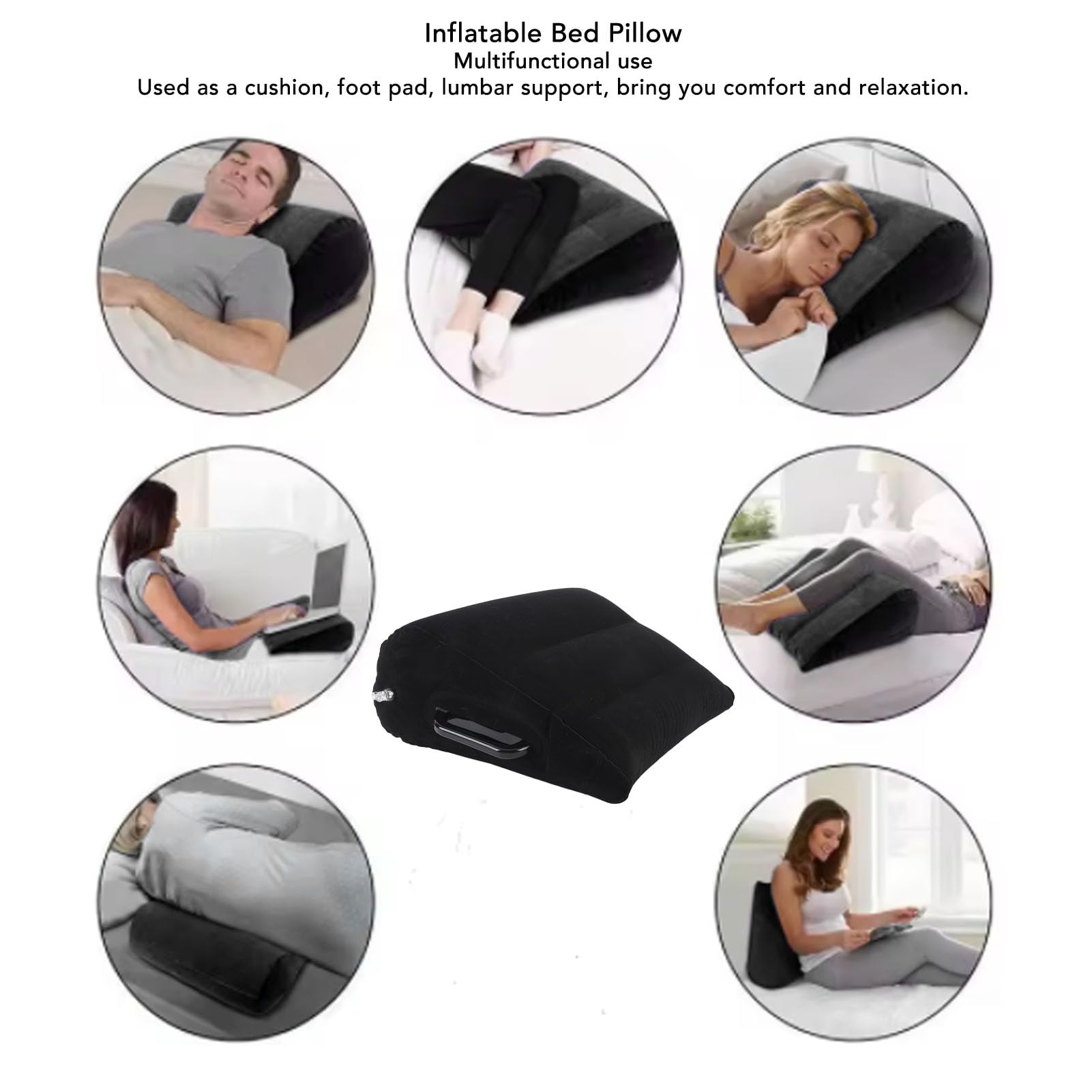 Inflatable Bed Incline Pillow Wedge with Flocked Appearence, Portable Soft PVC Leg Support, 50x38cm, for Sleeping, Traveling