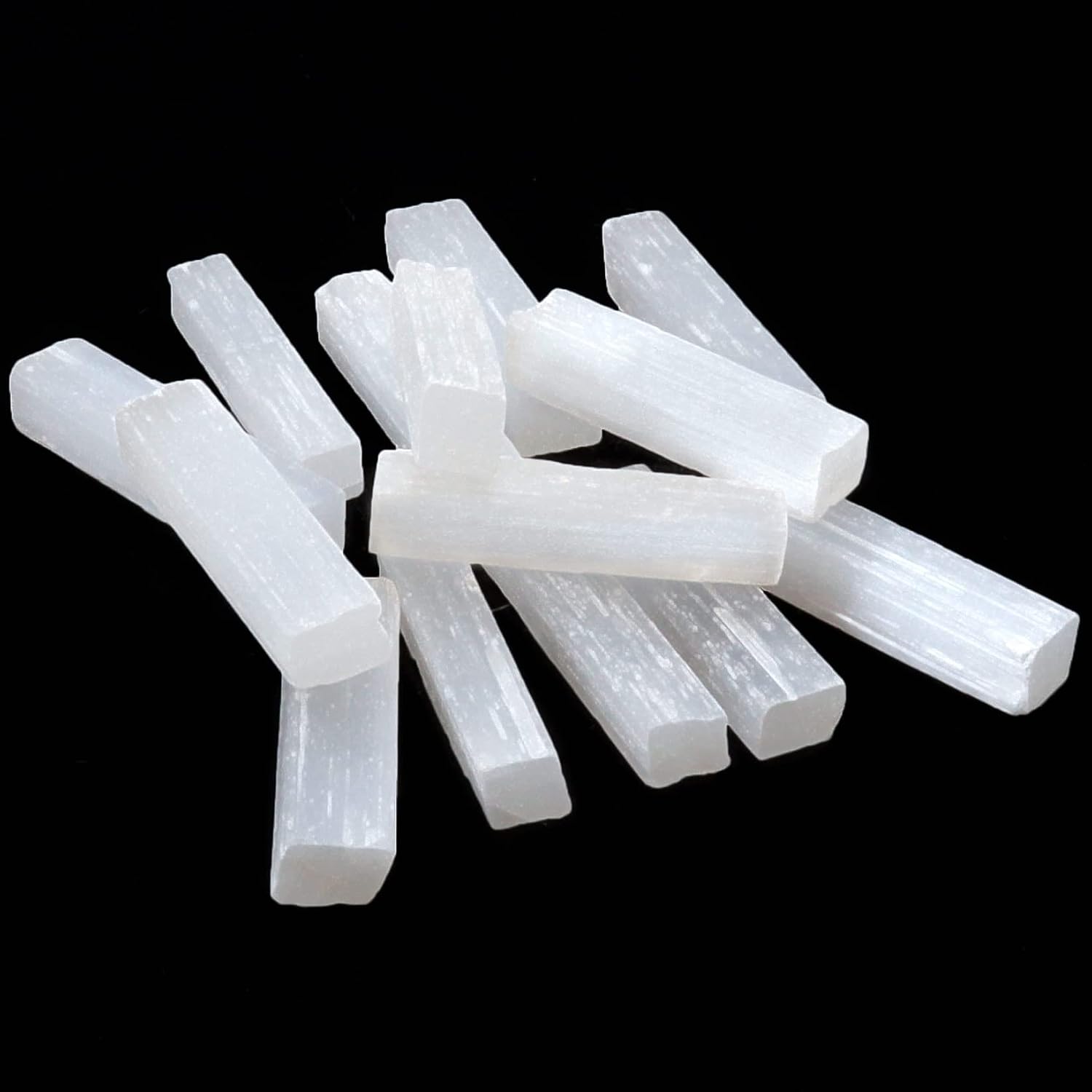 DANCING BEAR 1 Pound Selenite Small Sticks, Hand-Sorted Wands plus includes a piece of Black Tourmaline Crystal & Educational ID cards, Bulk, Chakra, Healing Good Luck Protection